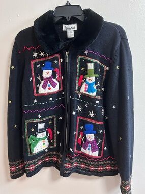 Ugly Christmas Sweater Embroidered Beaded Large
